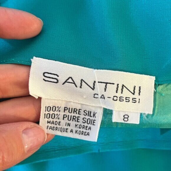 Vintage 100% Silk Star Print Midi Skirt Teal - Picture 5 of 5